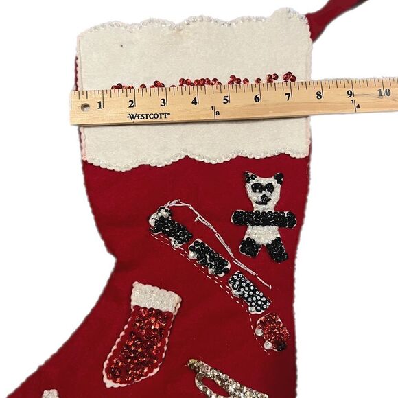 Vintage Christmas Stocking with the name Christopher Felt and Sequins. Handmade - Picture 7 of 8